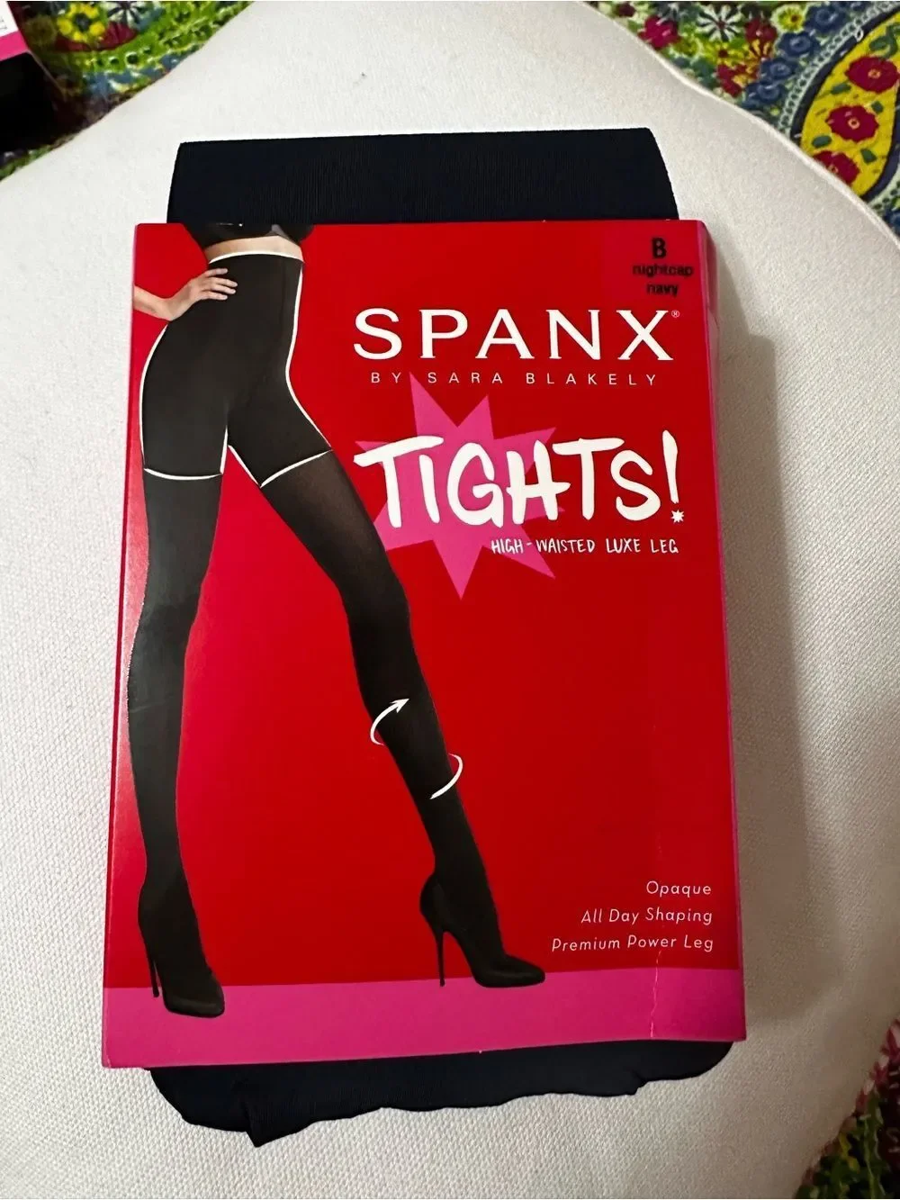New Spanx Tights High Waist Luxe leg Navy Opaque All Day Shaping Size B